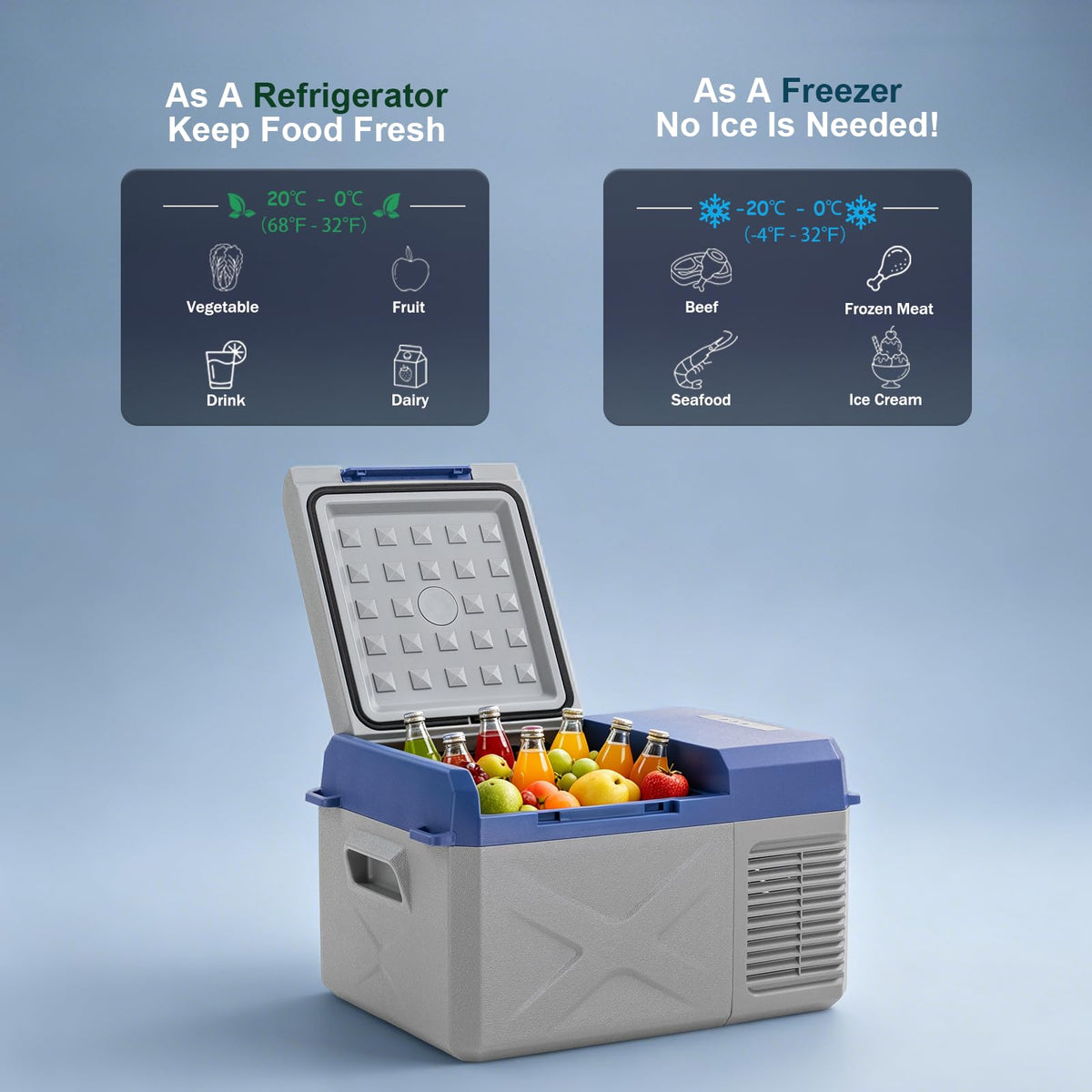 X9 12 Volt Refrigerator,Mini Portable Freezer,10 Quart Electric Cooler,12V Car Fridge,12/24V DC 100-240V AC for Ourdoor, Camping, Travel, Truck,RV, Boat -4℉~68℉