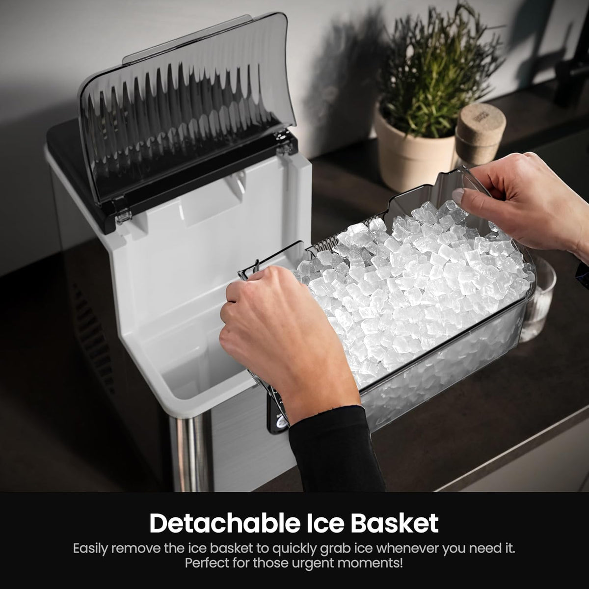 Kismile Nugget Ice Maker Countertop, 35 lbs/Day, Stainless Steel Portable Sonic Ice Maker & Pebble Ice Machine, First Ice in 7 Mins, 43 dB Quiet, One-Touch Self-Cleaning for Home & Office