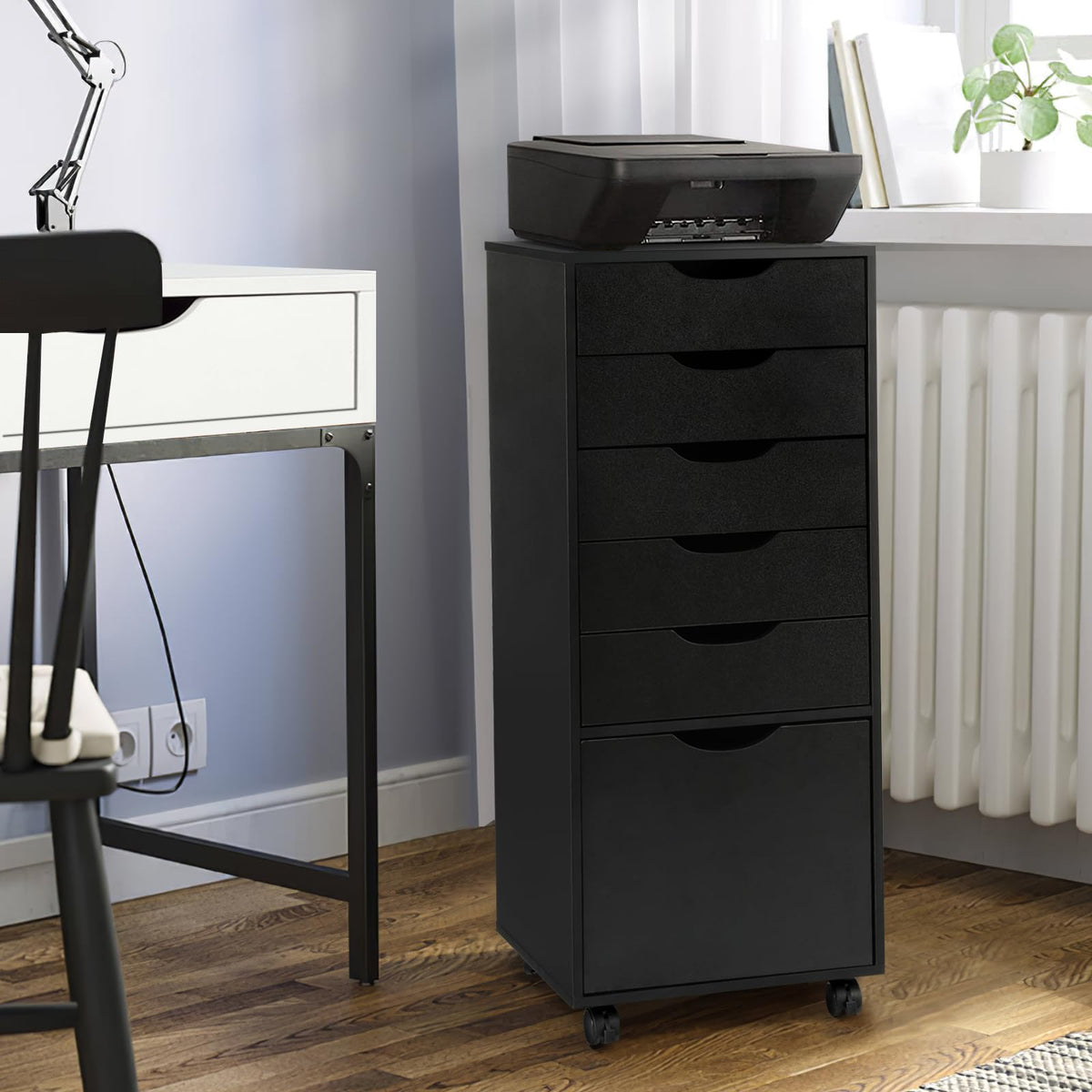 TUSY Mobile File Cabinet, 5-Drawer Storage Cabinet, Vertical Rolling Craft Storage Cabinet with Wheels & Anti-Tip Kit, for Home Office, Craft Room, Black