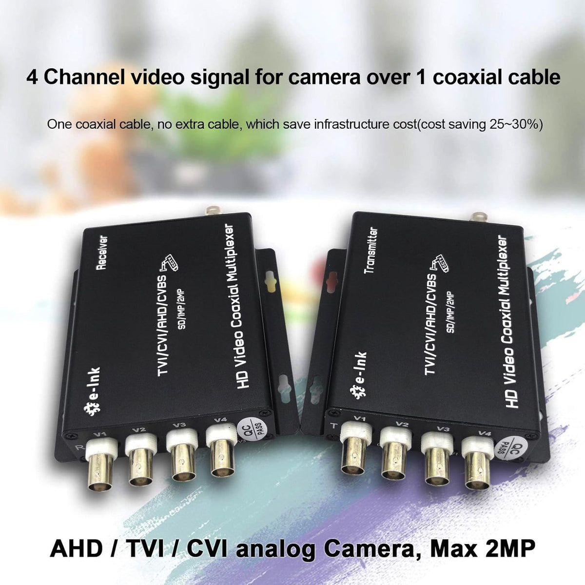 E-link 4 Channel Video Multiplexer - 4Ch CCTV Video Multiplexer Over 1 Coaxial Cable for Standard Analog Cameras