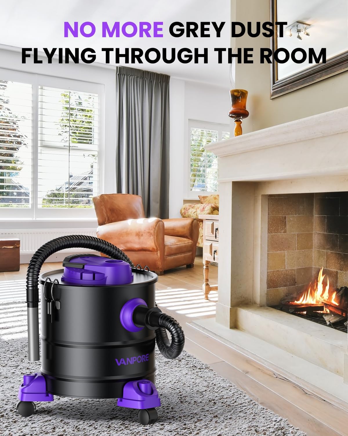 Ash Vacuum for Pellet Stoves, 5.2 Gallon, 1200W with Wheels Powerful Suction Performance, Durable Metal Construction, Easy Mobility, for Fireplaces, Pellet Grill, Wood Stove, Fire Pits