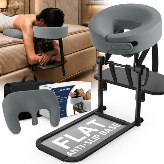 Massage Headrest for Bed with Arm Rest & Chest Cushion for Home Relax Spa Adjustable Height for 6–18" Thick Mattresses, Customizable Face Opening, Ergonomic Contoured Memory Foam, Flat Anti-Slip Base