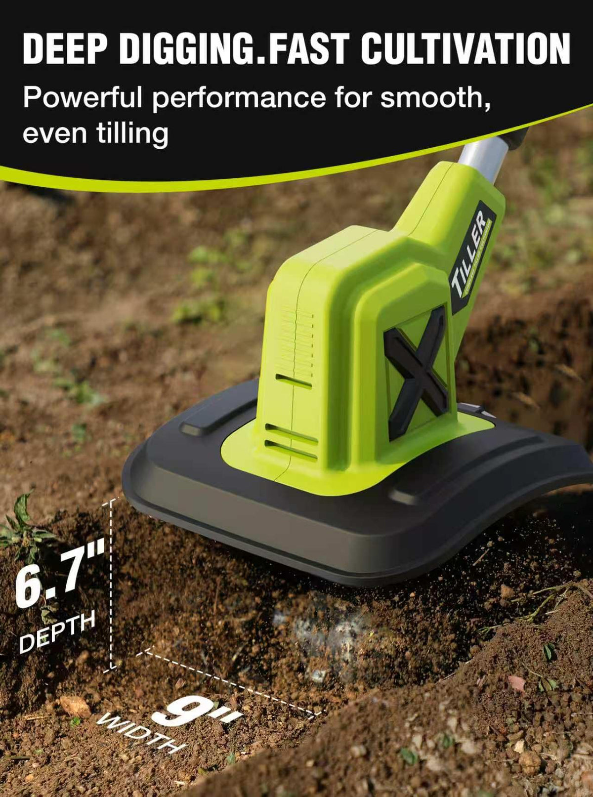 20V Cordless Tiller Cultivator for Gardening, 2x4.0Ah Batterie Battery Powered Garden Tiller, 400RPM Electric Rototiller, 48 Steel Tines, 9-Inch Width & 6.7-Inch Depth for Small Garden Bed