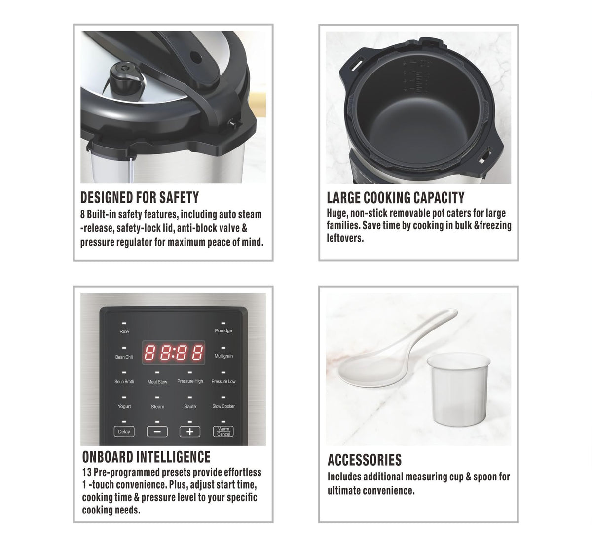 EMB Ironblade 7-in-1 Multi Cooker, 6-Liter, 1000W Stainless Steel Programmable Pressure Cooker, Slow Cooker, Rice Maker, Steamer, Sauté Pan, Food Warmer, Yogurt Maker