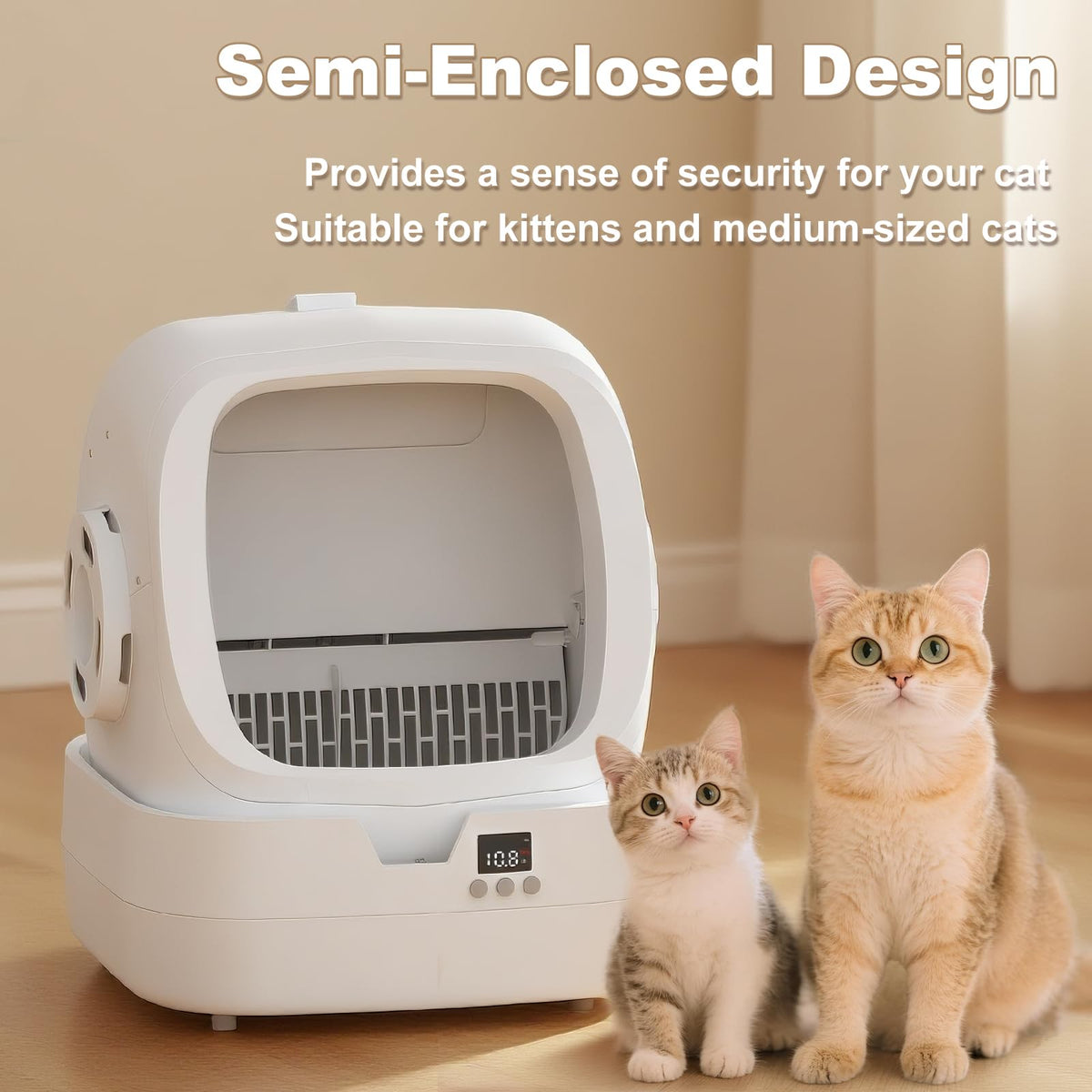 Mintakawa Automatic Cat Litter Box Self Cleaning - APP Control and Weight Monitoring - Ultra-Quiet, Suitable for Medium Cats and Kittens, Safe Anti-Pinch Litter Box (Assembly Required) - White
