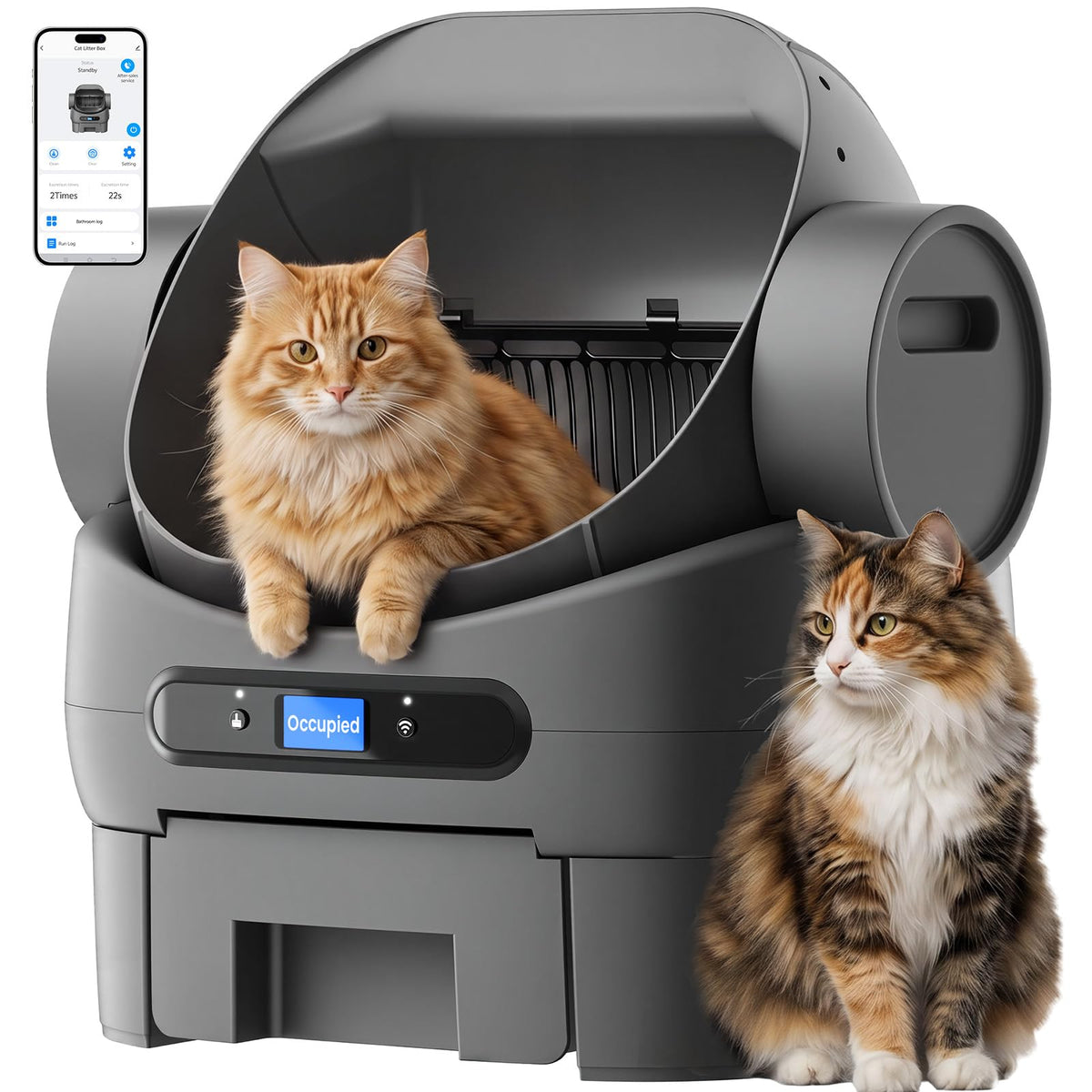 Open-Top Automatic Cat Litter Box, Self Cleaning Litter Box for Multiple Cats, 10 Safety Sensors, Large Capacity with APP Control, Noise&Odor Control Robot, LED Display, Hands-Free