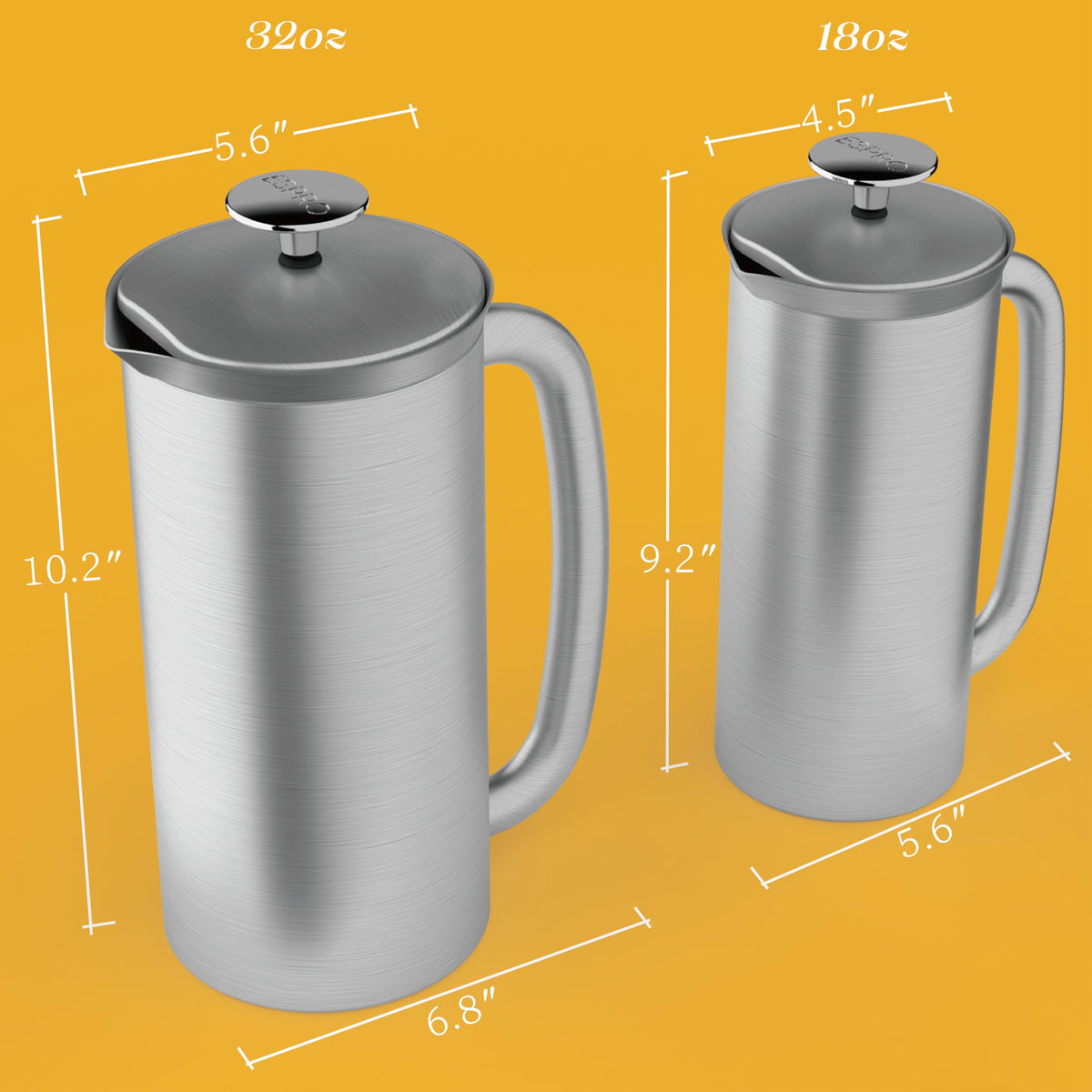 ESPRO P7 French Press, 18oz, Brushed, Stainless Steel Coffee Maker Double Filter Coffee Press, Grit-Free Coffee, Heat Resistant Insulated tea Press, Easy Hot and Cold Coffee Brewer, Tea Brewer