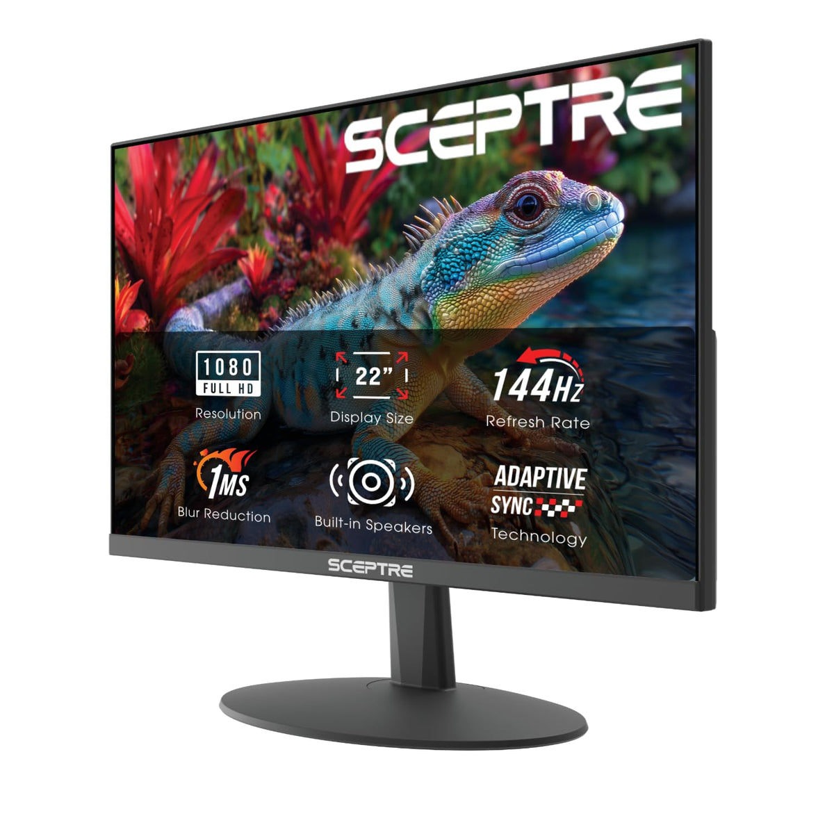Sceptre New 22-Inch Gaming Monitor, FHD 1080p, Up to 144Hz, HDMI, DisplayPort, Built-in Speakers, Machine Black (E225W-FW144 Series, 2026)