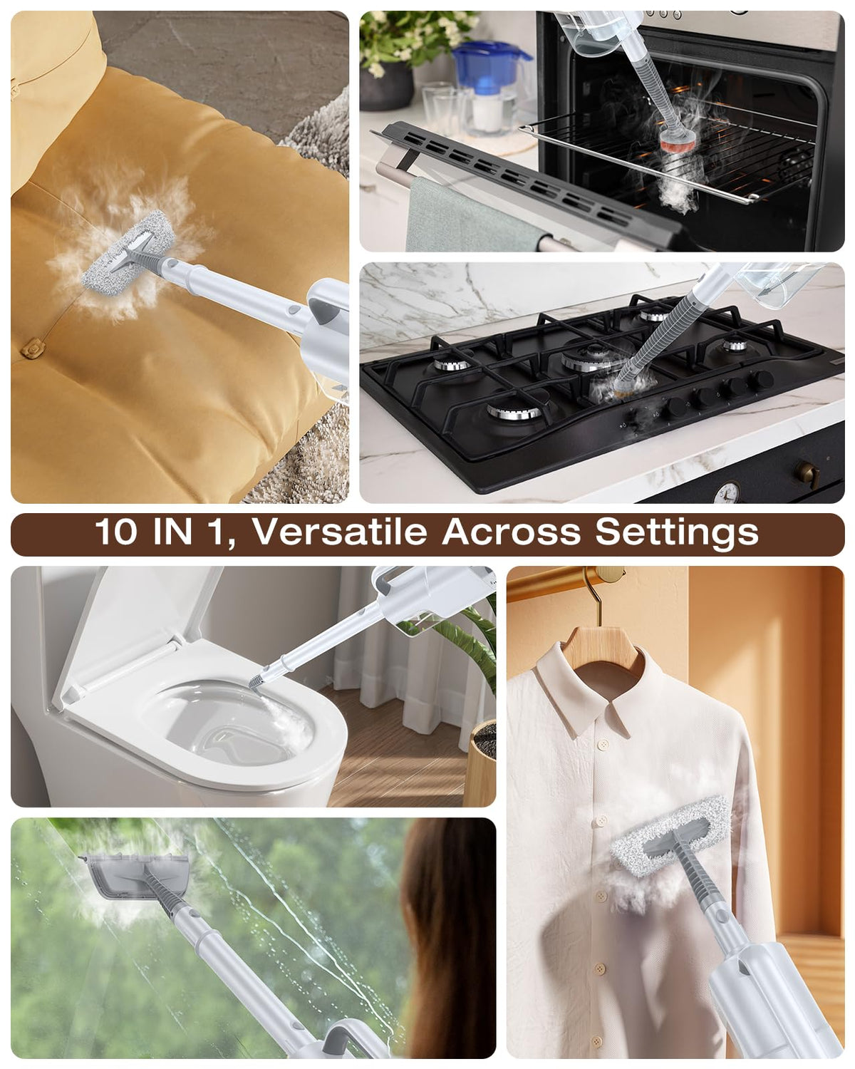Steam Cleaner, 10-in-1 Detachable Handheld Steam Mop for Multi-Surface 350ml Tank,10s Heat-Up,248°F Steam Cleaner,2-Level Control,Swivel Head for Carpet,Floor,Tiles,BBQ grill,Car Accessories