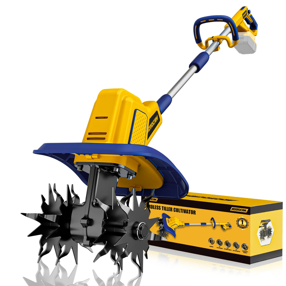 Cordless Tiller Cultivator Compatible with Dewalt 20V Battery(Tool Only), 360RPM Battery Powered Garden Cultivator, 9In Tilling Width & 7In Depth Tiller for Gardening