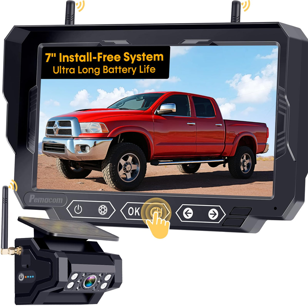 1080P HD Wireless Backup Camera - 1 Minute Magnetic Easy Install No Wiring 7" Anti-Glare Monitor, Clear Night Vision, Solar 24H Long Life, Scratch-Proof Rear View Camera for Truck, Trailer, Small RV