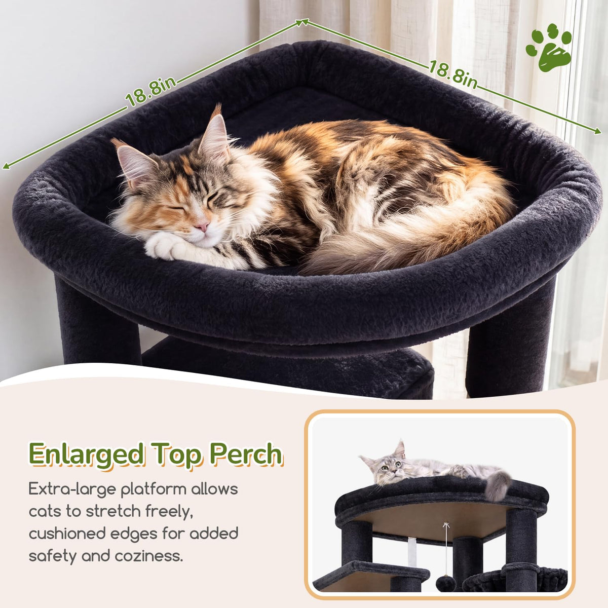 Globlazer 74in Heavy Duty Cat Tree Tower for Indoor Cats Large Adult, S74 Sturdy Cat Tower with 7 Scratching Posts, 2 Widened Padded Condos for Big Cats, Dual-Ear Baskets, Enlarged Perch