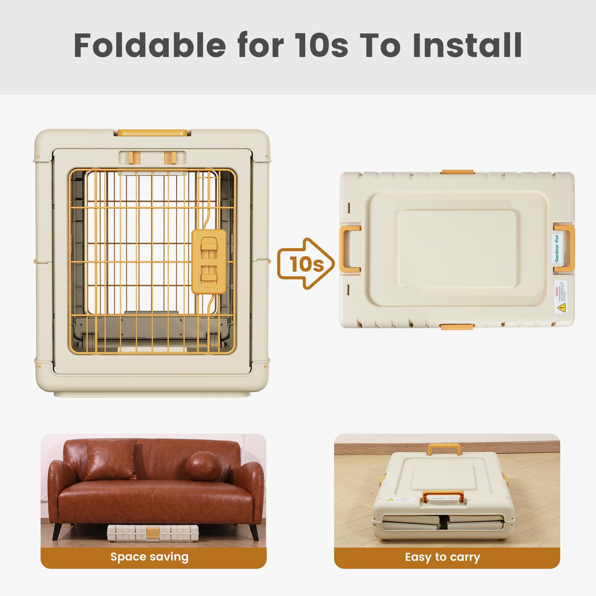 Collapsible Dog Crate for Small/Medium Dogs - 28" L Foldable Dog Cage No-Tool Assembly, Travel Dog Crate with 2 Wheels - Easy to Carry, Space-Saving, Indoor Outdoor Use, Cream, 28”L*18.3”W*20.9”H