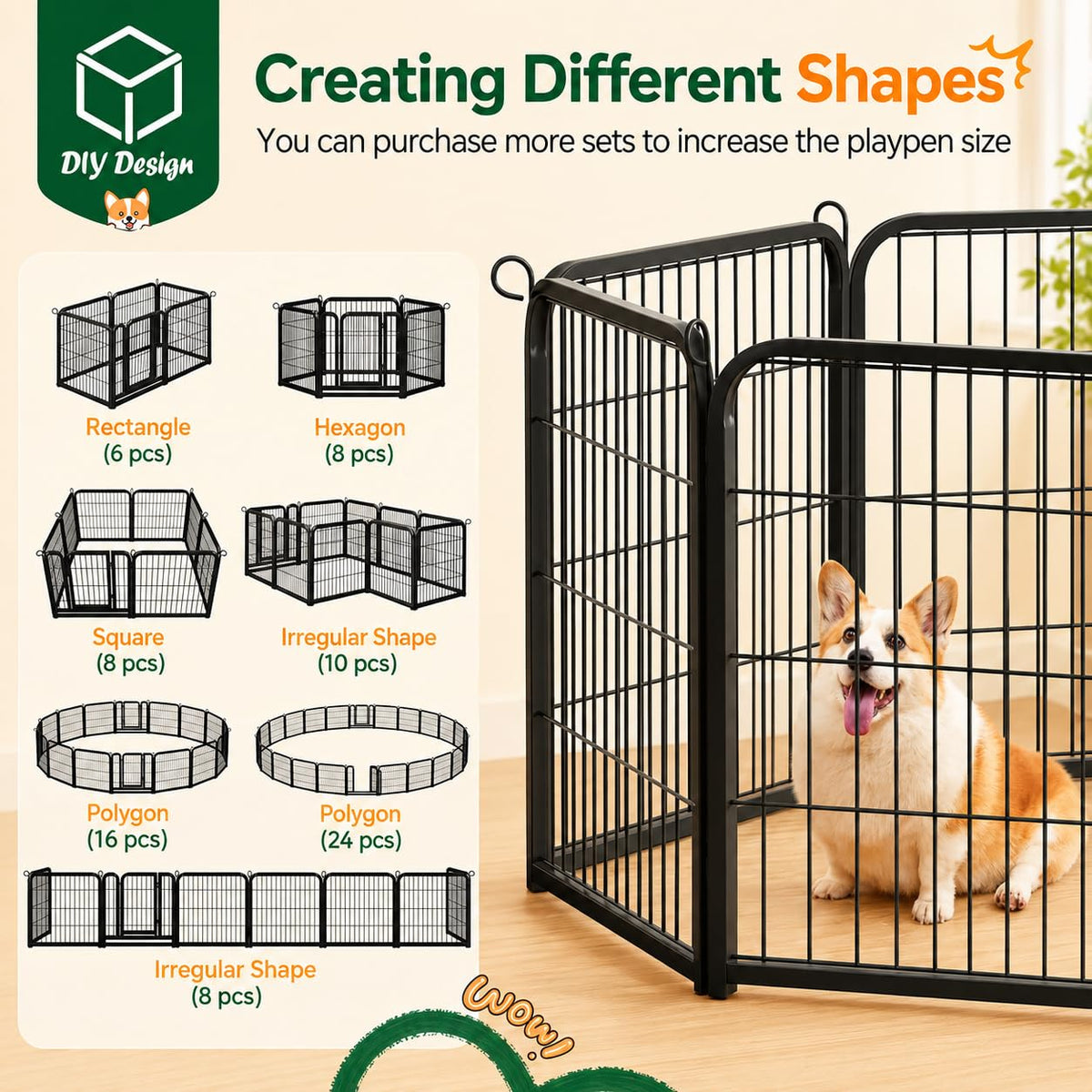 Yaheetech Dog Playpen 24in 16 Panels Pet Fence for Indoor Yard RV Camping Easy Setup, Heavy Duty Rustproof Frame with Secure Latch Door, DIY Layouts,Foldable Storage, for Puppies & Small Dogs