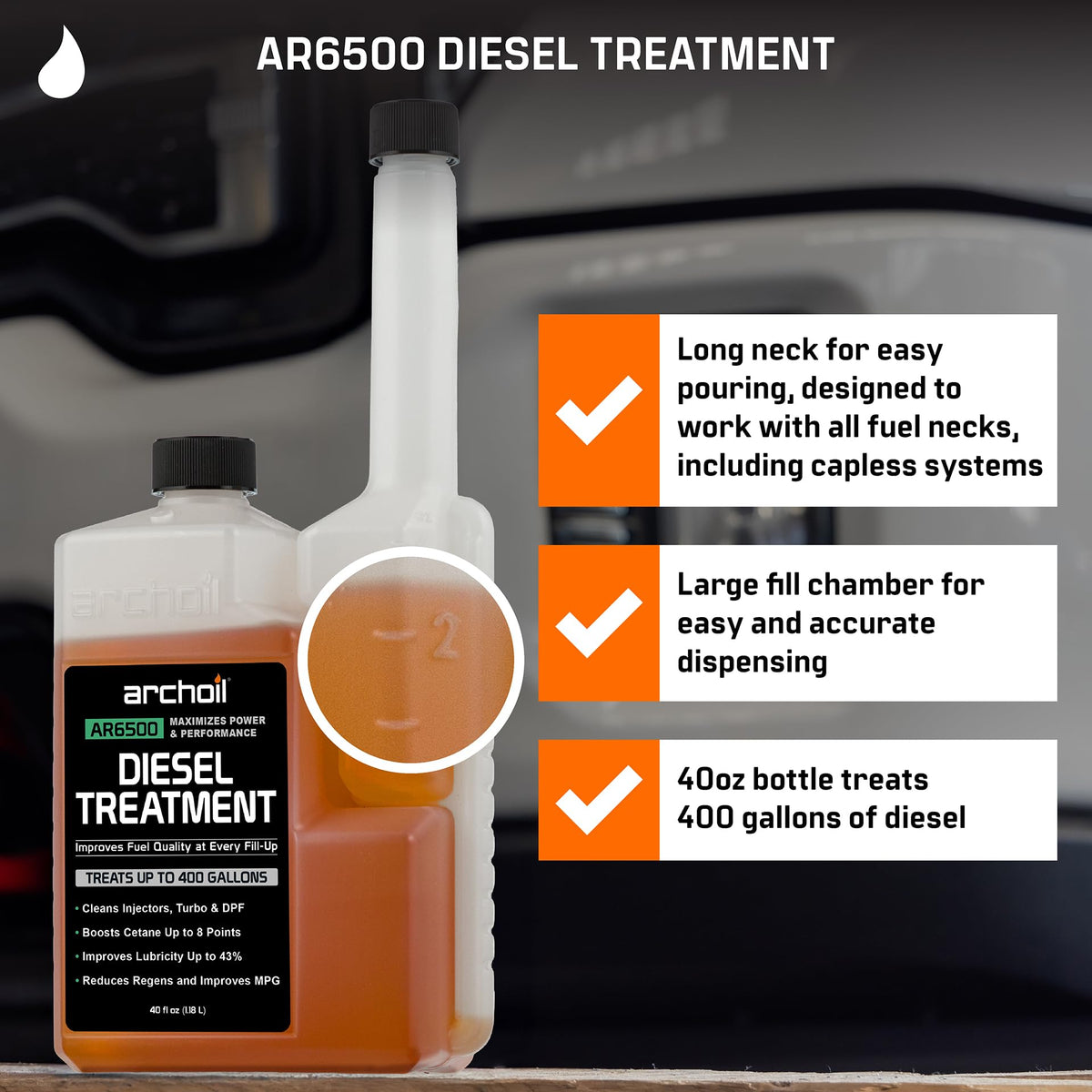Archoil AR6500 Diesel Treatment (40 oz) Two Pack - Treats 800 Gallons, Diesel Fuel Additive - Lubricity Improver, Injector Cleaner, DPF & Turbo Deposit Control, Cetane Booster