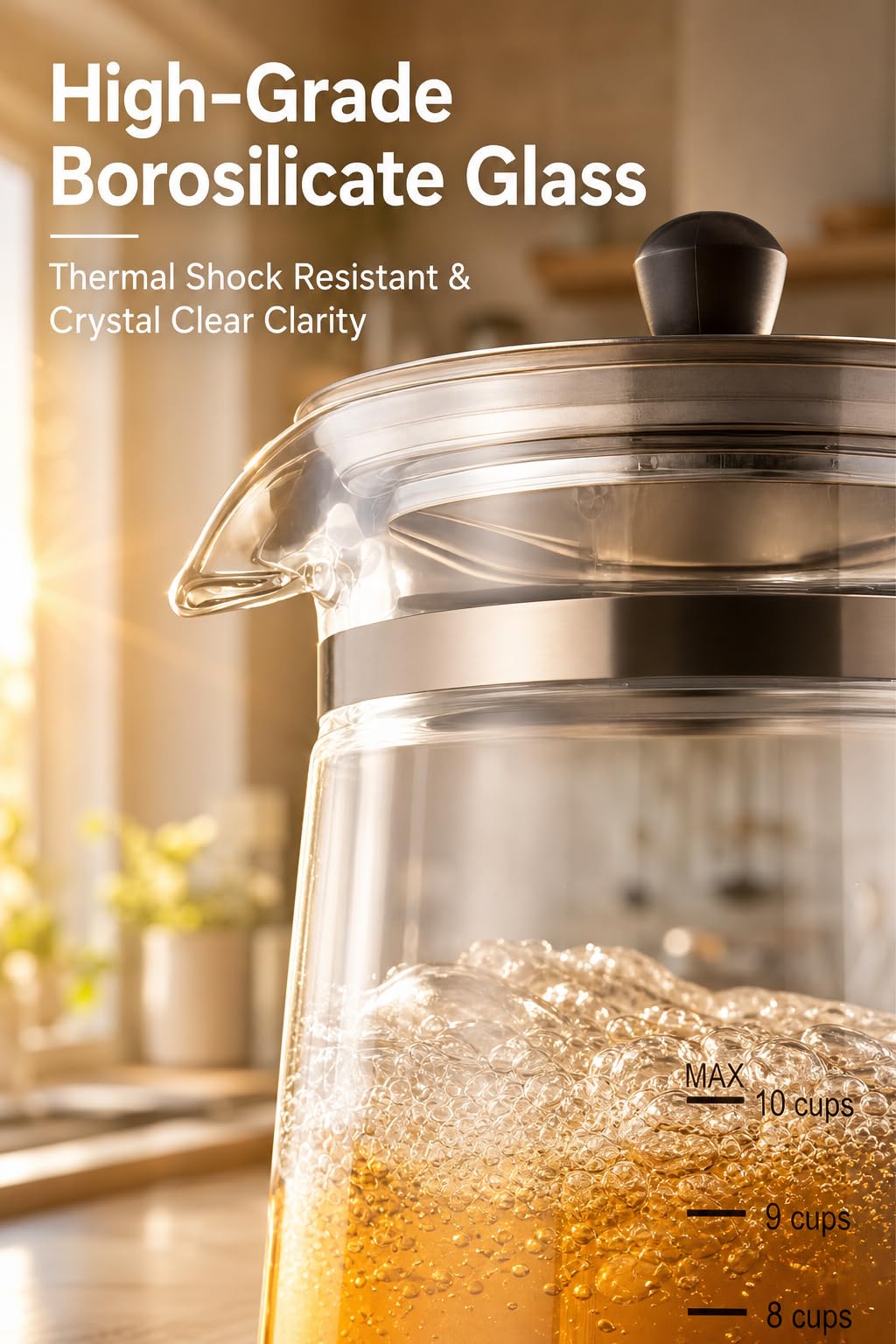 KIDISLE Percolator Coffee Pot Electric, 10-Cup Glass Coffee Percolator Brews Fast With 1000W Power, Features Durable Borosilicate Glass Carafe, Reusable Metal Filter, and Auto Keep-Warm Base