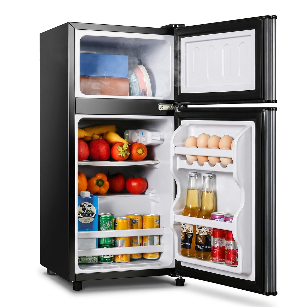 2.9 Cu.Ft Mini Fridge with Freezer, Compact Double Door Refrigerator with 7-Level Cooling, Energy Saving, Low Noise, Small Fridge for Dorm, Bedroom, Office - Blue