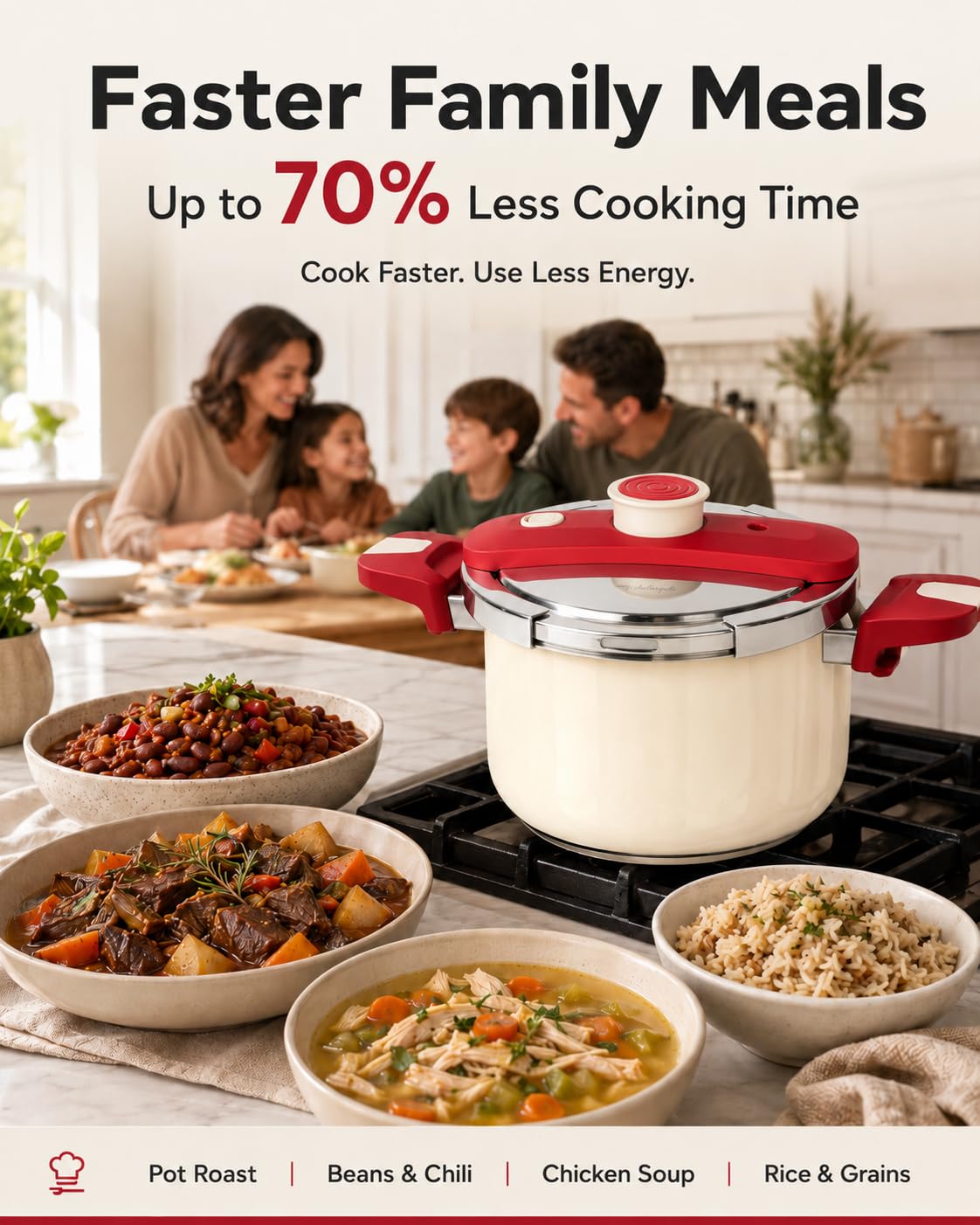 MICHELANGELO Stovetop Pressure Cooker Stainless Steel, 8.5 qt, 304 Stainless Steel, 6-Fold Safety System, One-Hand Easy-Open Lid, 2 Pressure Settings, Steamer Basket & Glass Lid, Induction Compatible