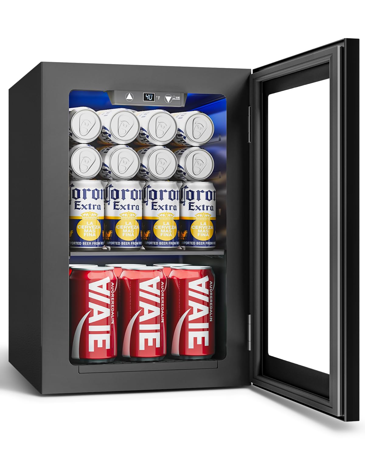 Feelfunn 24 Can Beverage Refrigerator, Mini Fridge, Black 40-61°F, Whisper-Quiet ≤38dB, Fast Even Cooling, Removable Shelf, for Soda, Beer, Wine. Fits Office, Dorm, Bedroom, Home Bar