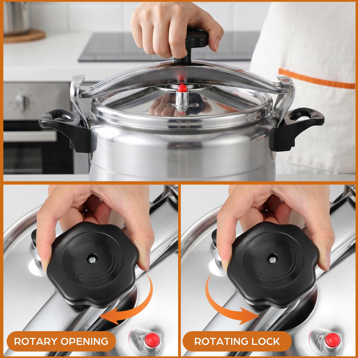 Luxshiny Stainless Steel Pressure Cooker Gas Stove Top Pressure Canner 7.4Quart/7L Safety Aluminum Canning Pot Household Cooker Pot Silver