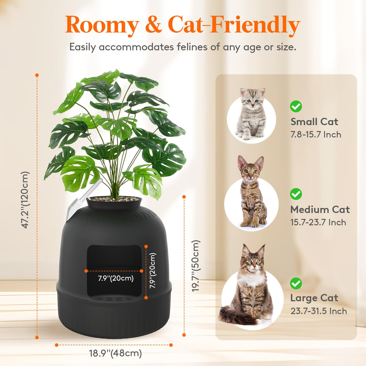 Lifewit Hidden Plant Cat Litter Box with Plastic Scoop, Black Extra Large Enclosure Litter Tray with Carbon Filter& Odor Control, Aesthetic Cats Stuff for Living Room, Bathroom, Corner