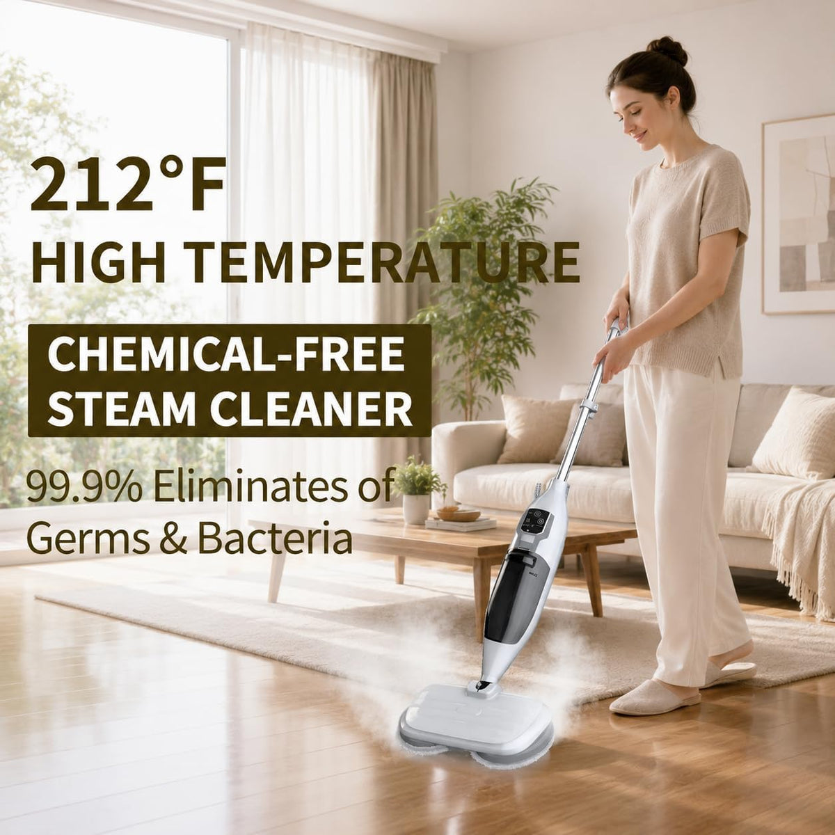 PUREBEAR 300°F Scrub & Steam Mop, Steam Cleaner With 13 Accessories Steamer Cleaning For Sealed Hardwood Floors, Stain, Dirt, Grout, Windows| 3 Steam Settings| 4 Reusable Pads