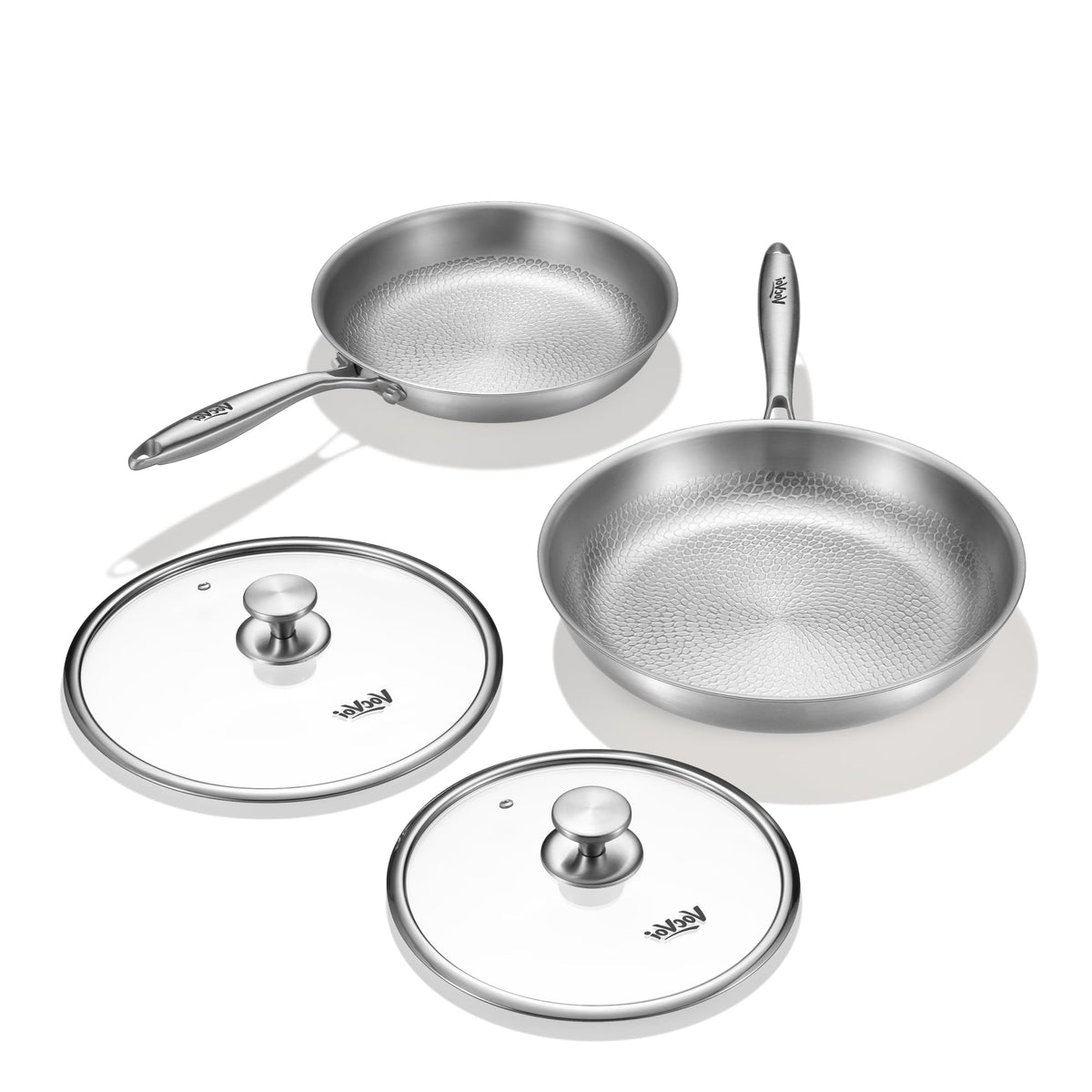 Titanium pans for cooking with lid,10"+12" Nonstick pro frying cookware Uncoated Hammered Pure Titanium, PFOA/PFAS/PTFE Free skillets, Induction & Oven-Safe, Compatible with All Cooktops