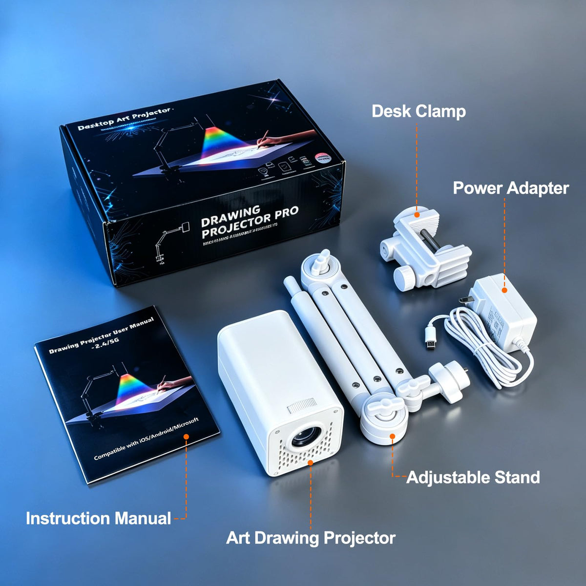 Art Projector for Tracing and Drawing, White, No App Need, Dual-Band 2.4G/5G WiFi, 1080P HD, Sketching for Artists/Beginners, Project Images on Canvas/Wall/Desk/Cake