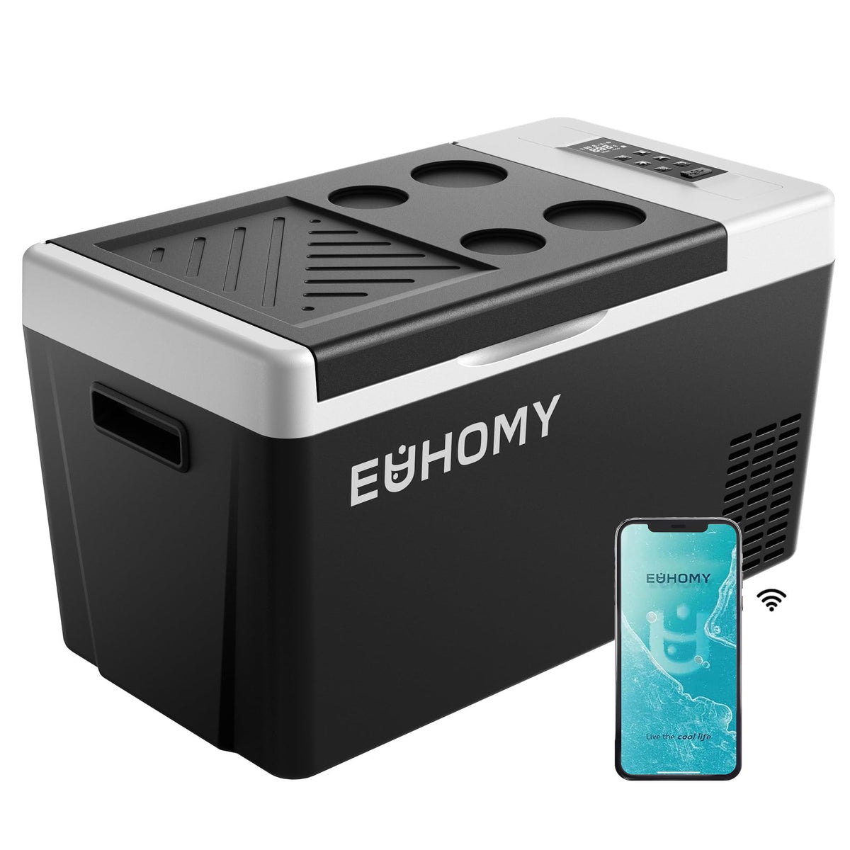 EUHOMY 23QT 12 Volt Refrigerator, -4℉~68℉ Electric Cooler for Car No Ice Needed, 12V&100-240V, Compressor Cooling, ECO/MAX Modes, 3-Level Battery Protection, Truck/Travel/Home Use,Low Noise
