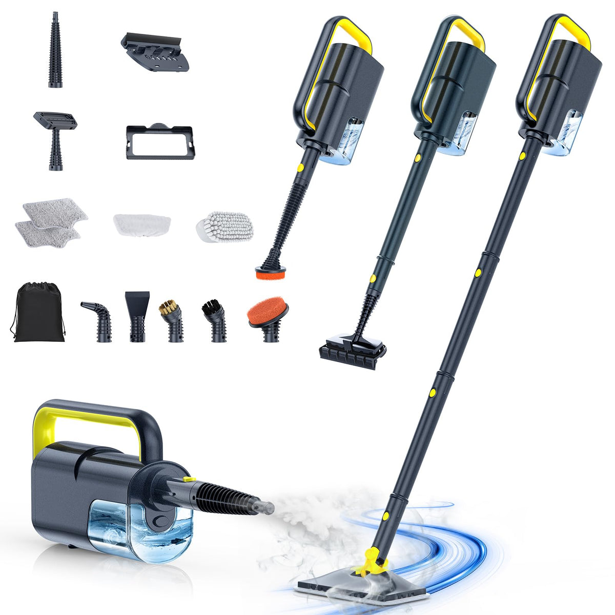 10-in-1 Steam Cleaner, Detachable Handheld Steam Mop for Multi-Surface Quick 10s Heat, 350ml Water Tank and 2-Level Steamer for Cleaning Floor, Window, Carpet, BBQ Grill, Tile, Sofa, Car and Grout