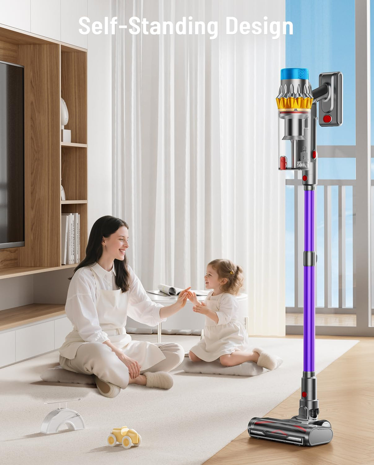 Cordless Vacuum Cleaner, 650W 60KPA 70Min Powerful Vacuum Cleaners for Home, Self-Standing Stick Vacuum Cordless Rechargeable/Anti-Tangle/OLED Screen/1.8L Cup for Home Pet Hair/Carpet/Hardwood Floor