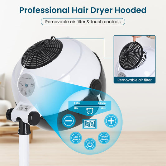 Hooded Hair Dryer, Professional Hood Dryer on Wheels, Standing Hair Dryer