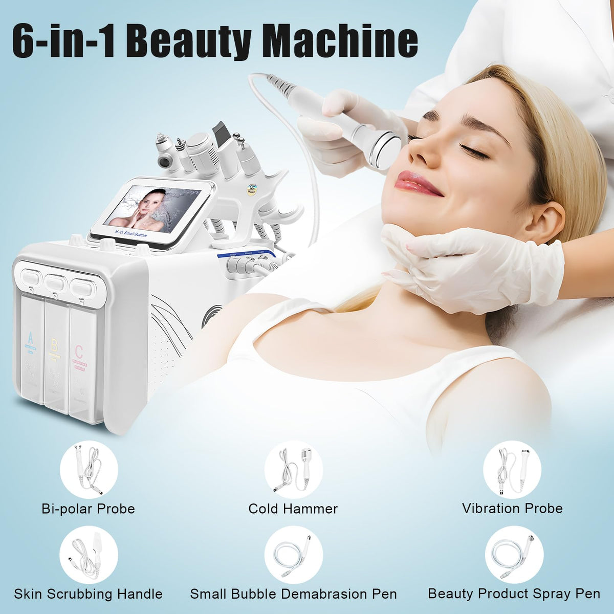 Bacocoo 6-in-1 Hydrogen Oxygen Facial Machine, Professional Blackhead Removal, Deep Cleansing & Hydration, Whitening Skin Care Device, SPA Beauty Tool with 6 Pro Heads. (110V 80W, White)