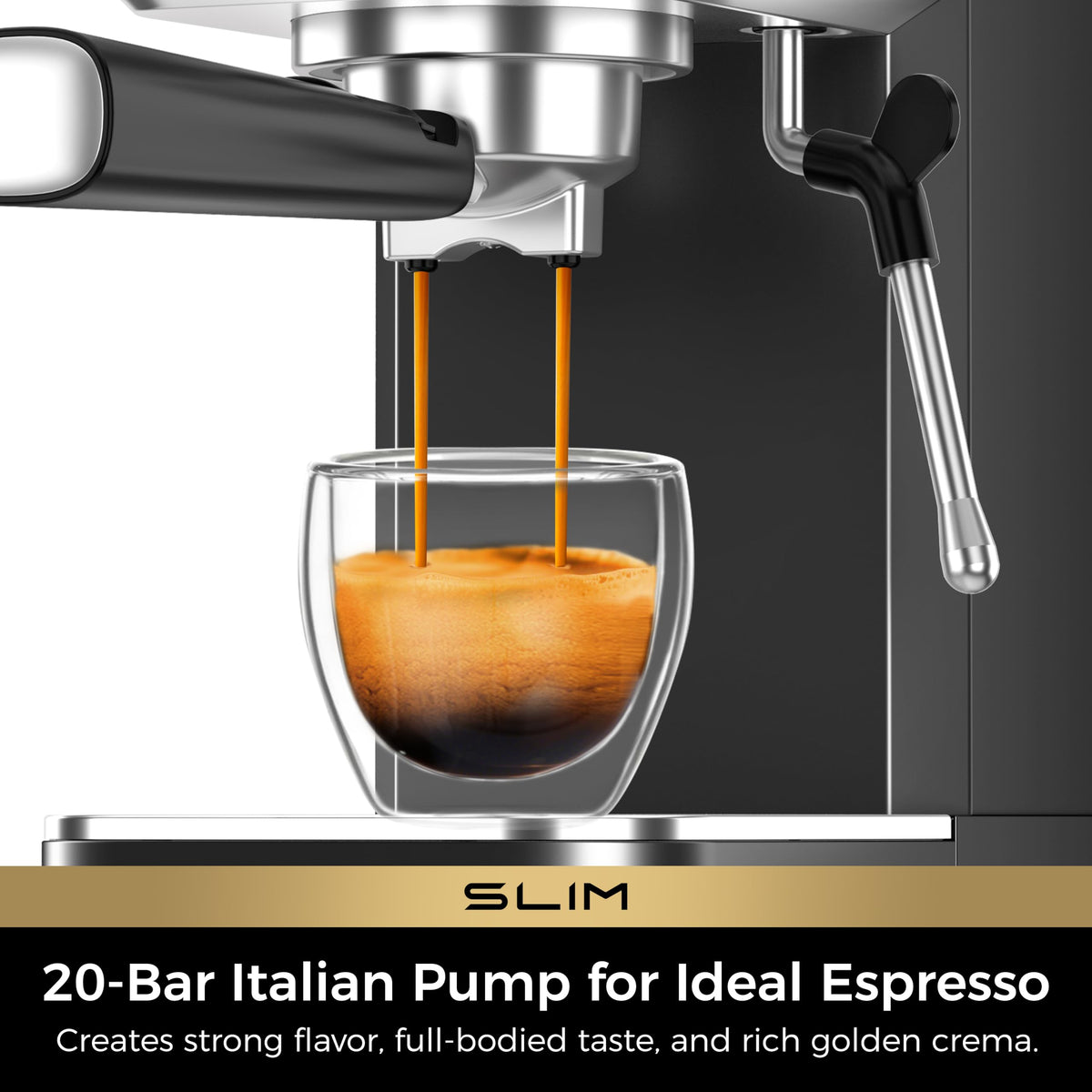 CHULUX Slim Espresso Machine with Milk Frother for Home Cappuccino, Black Precise Pressure Gauge, Food-Grade Materials, 20 Bar Italian Pump, Professional Temperature Control System, Stainless Steel