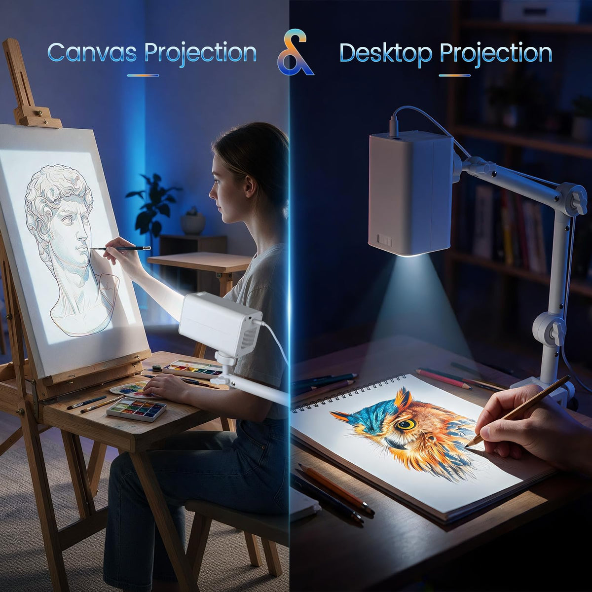 Art Projector for Tracing and Drawing, White, No App Need, Dual-Band 2.4G/5G WiFi, 1080P HD, Sketching for Artists/Beginners, Project Images on Canvas/Wall/Desk/Cake