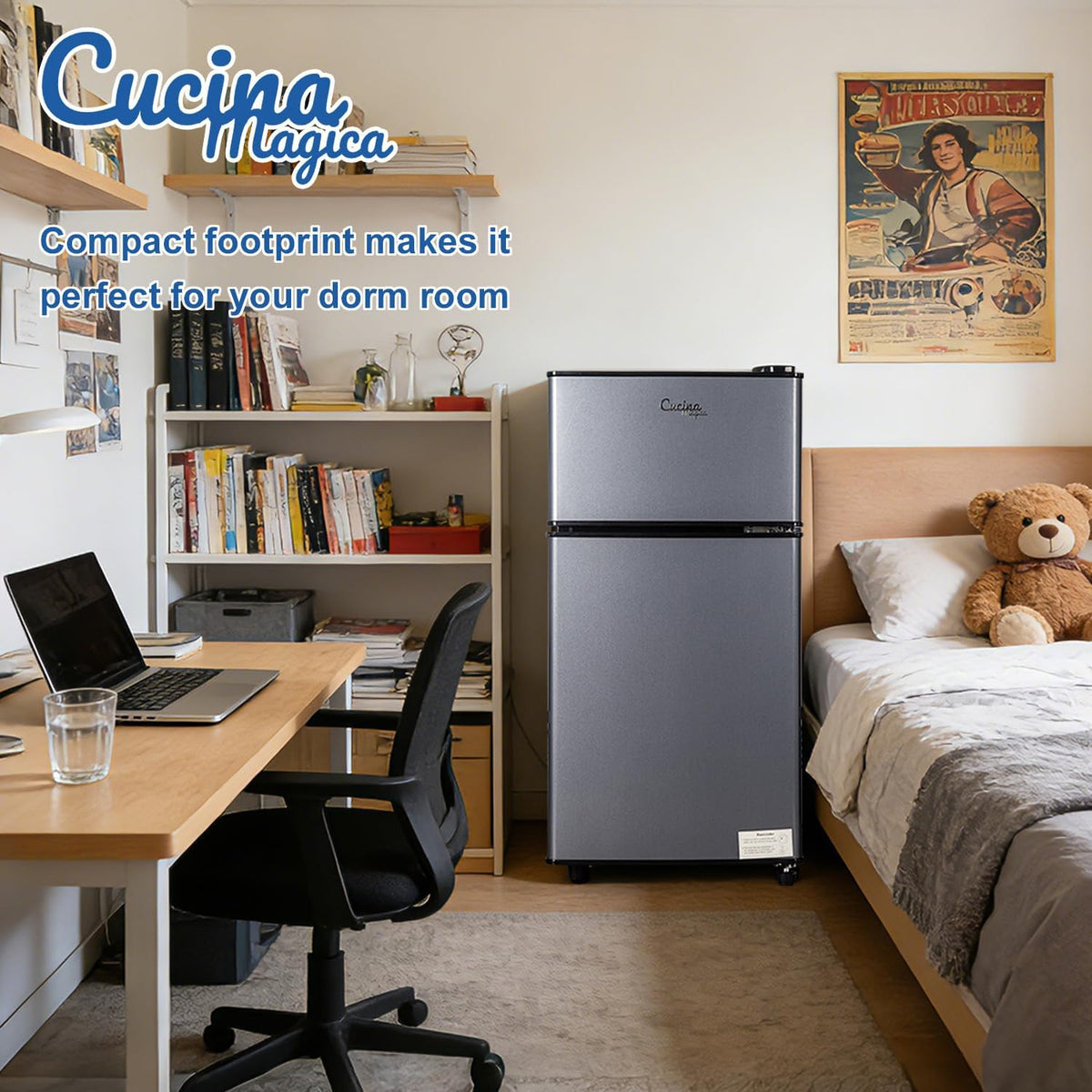 2.9 Cu.Ft Mini Fridge with Freezer, Compact Double Door Refrigerator with 7-Level Cooling, Energy Saving, Low Noise, Small Fridge for Dorm, Bedroom, Office - Blue