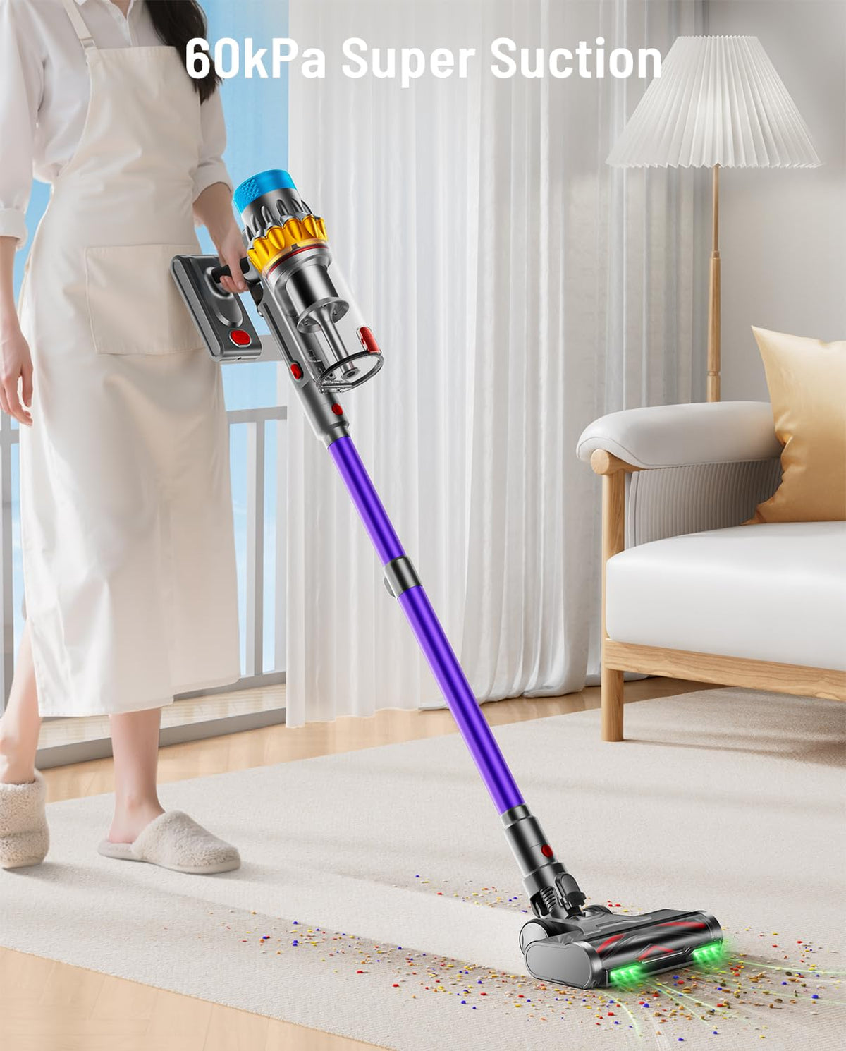Cordless Vacuum Cleaner, 650W 60KPA 70Min Powerful Vacuum Cleaners for Home, Self-Standing Stick Vacuum Cordless Rechargeable/Anti-Tangle/OLED Screen/1.8L Cup for Home Pet Hair/Carpet/Hardwood Floor
