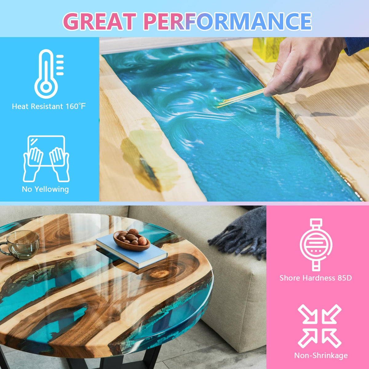KISREL Epoxy Resin Kit 2 Gallon, Crystal Clear No Yellowing No Bubble Resin Casting Resin for Art Crafts, Jewelry Making, Wood & Resin Molds, Easy to Mix, Self-leveling