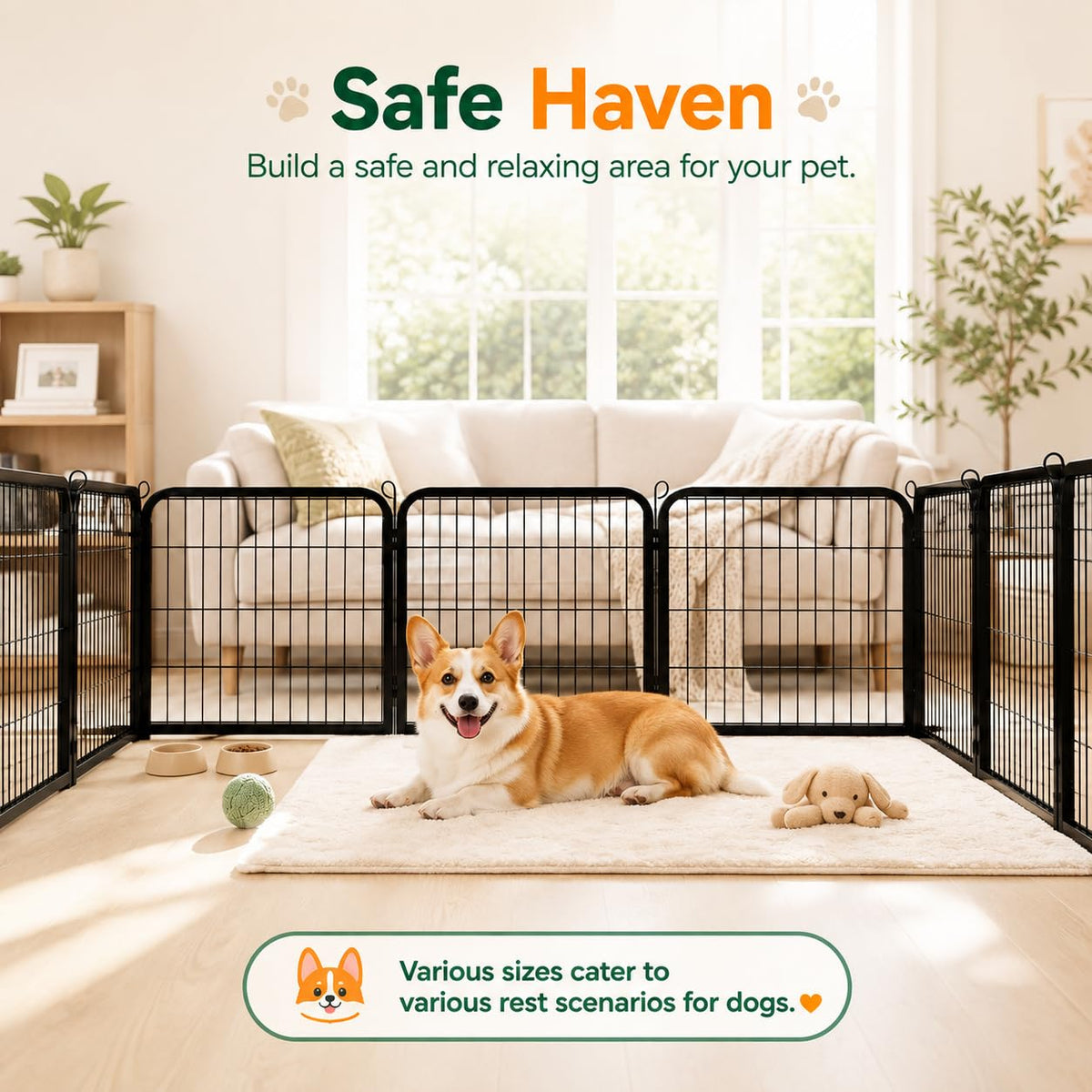 Yaheetech Dog Playpen 24in 16 Panels Pet Fence for Indoor Yard RV Camping Easy Setup, Heavy Duty Rustproof Frame with Secure Latch Door, DIY Layouts,Foldable Storage, for Puppies & Small Dogs