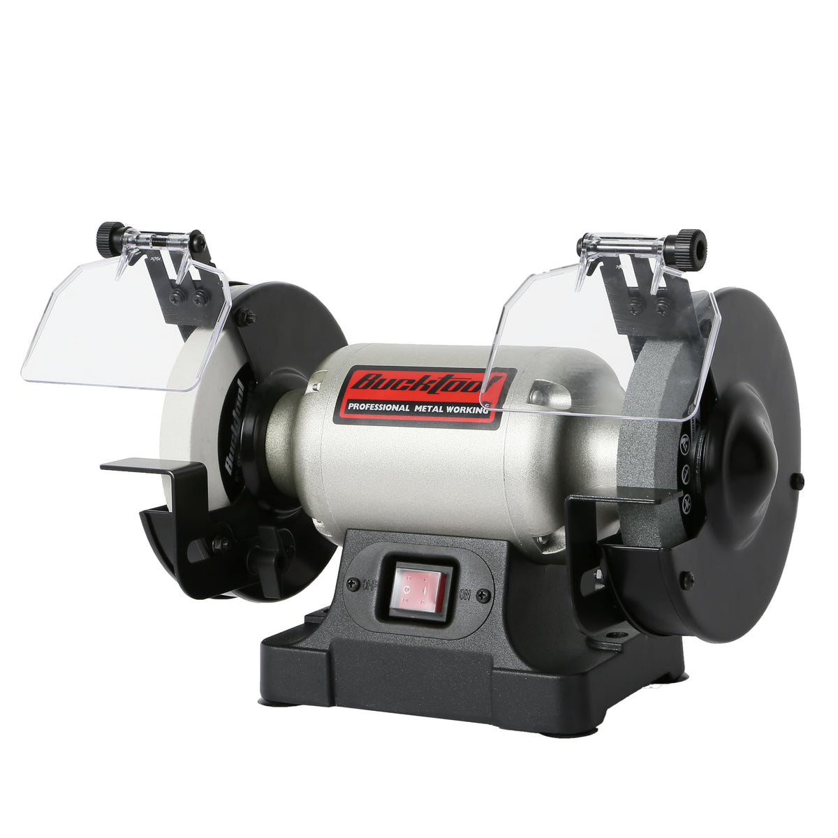 BUCKTOOL 6" 1/3HP Low Speed Bench Grinder,High Precision Wobble Free Wheels Table Grinder with 1750RPM,60&80 Grit AO Wheel,Eye Shield,Spark Arrestor for Chisels,Plane Irons,Axes,Knives