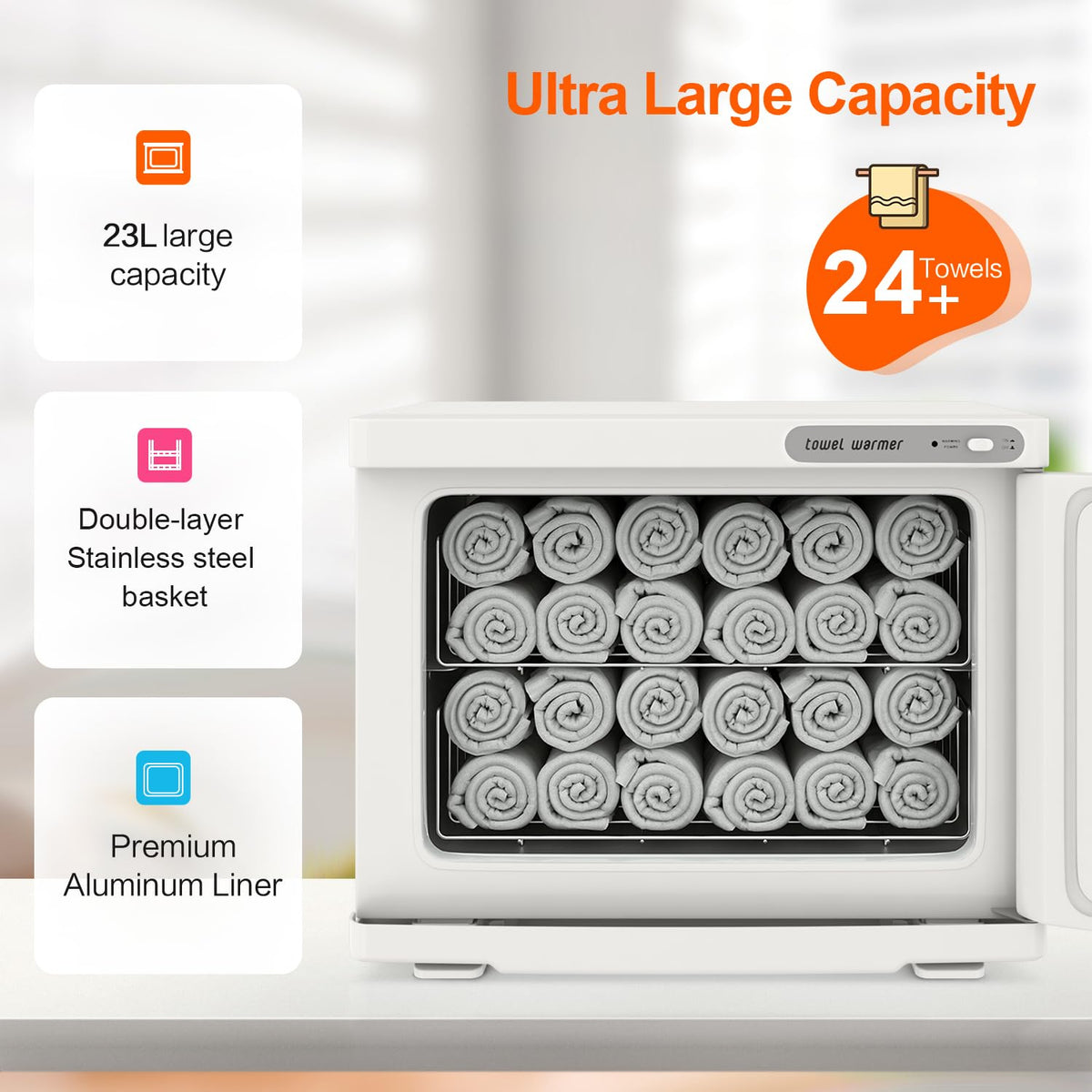 Towel Warmer Cabinet, 23L Large Hot Bath Towel Warmer Heating Use for Facial Spa, Hair Beauty, Salon Equipment and Home- White