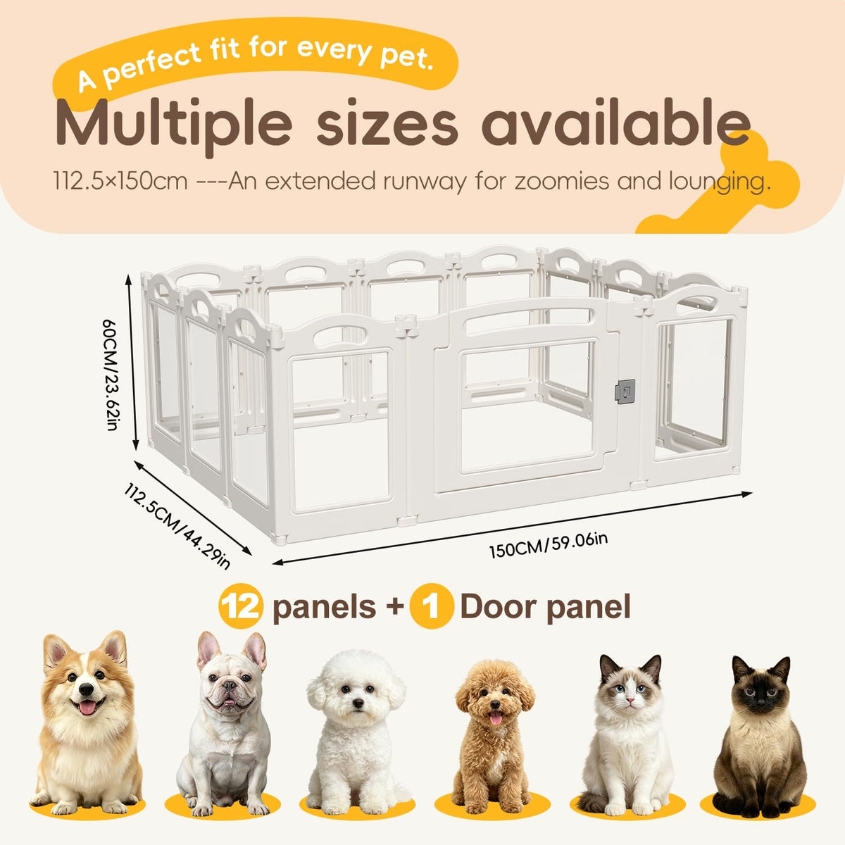 Foldable Clear Acrylic Dog Playpen with Door, 23.6" Acrylic Puppy Playpen, Easy Assemble Indoor Pet Fence with White Frame, Clear Dog Playpen for Puppies & Animal (White, 23.6‘H, 12 Panels + 1 Door)