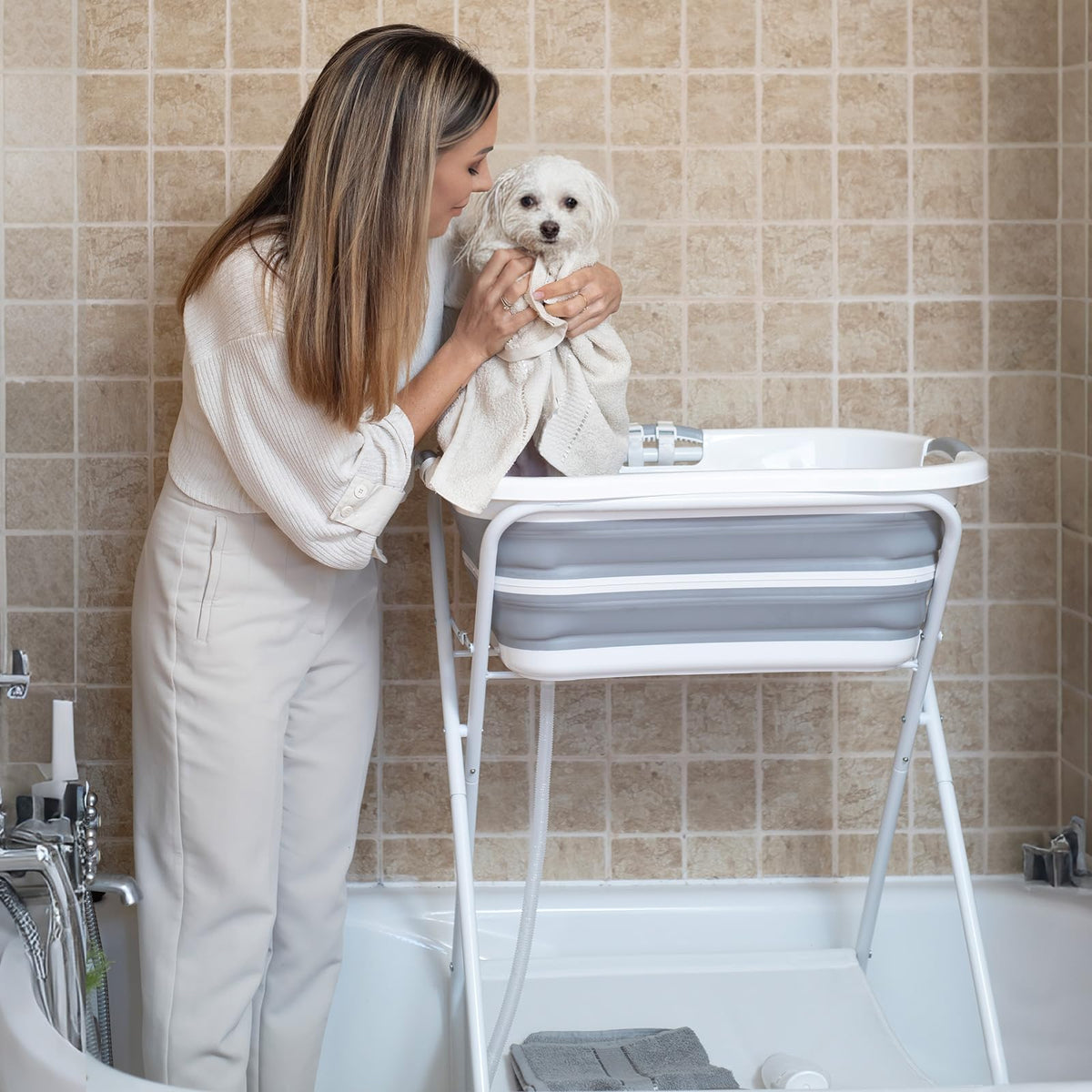Beberoad 2 in 1 Dog Bath Tub Dog Washing Station for Bathing and Grooming, Elevated Collapsible Foldable Portable Shower Bathtub for Small Dogs Cats Pet, Indoor and Outdoor