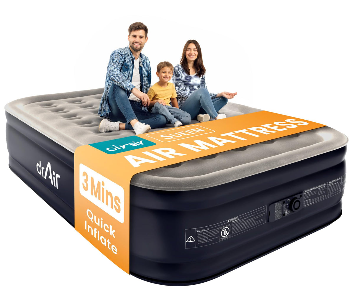 Dr. air Queen Air Mattress with Built-in Pump, Blow up Bed,18" Raised 800lb 10-Year Support,Upgraded 3-Min AeroCoil Inflatable Mattress,40% Thicker PVC,Better Air Retention,Waterproof,Home,Floor&Guests