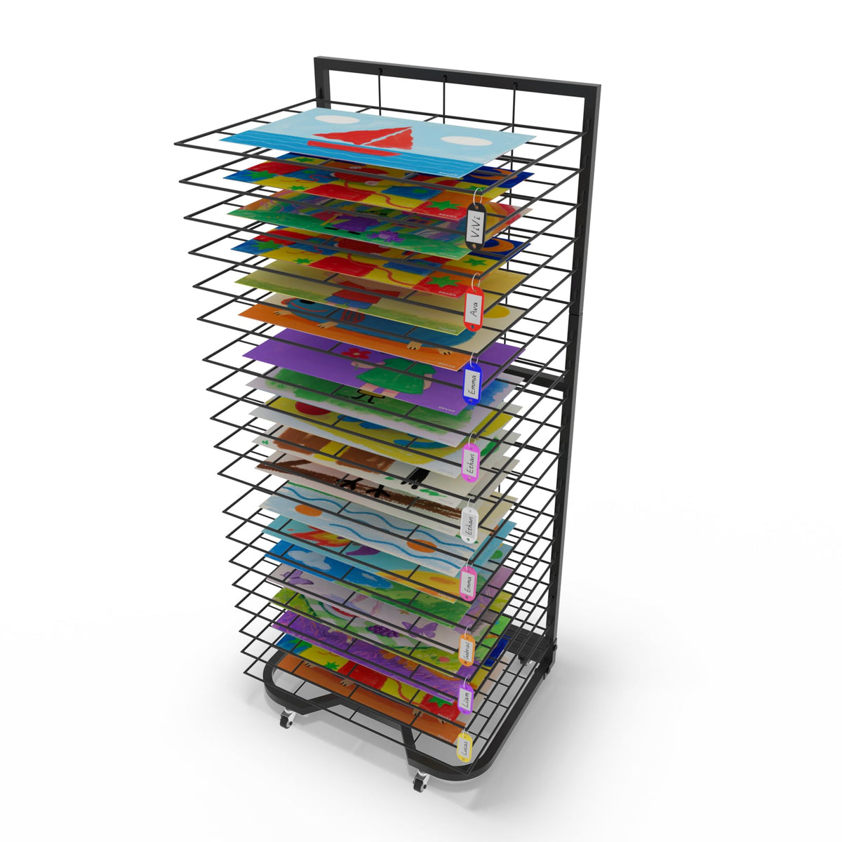 Art Drying Rack for Classroom,Paint Drying Rack On Wheels with 19 Removable Shelves,Study Metal Art Storage Rack for Art Studios,Schools