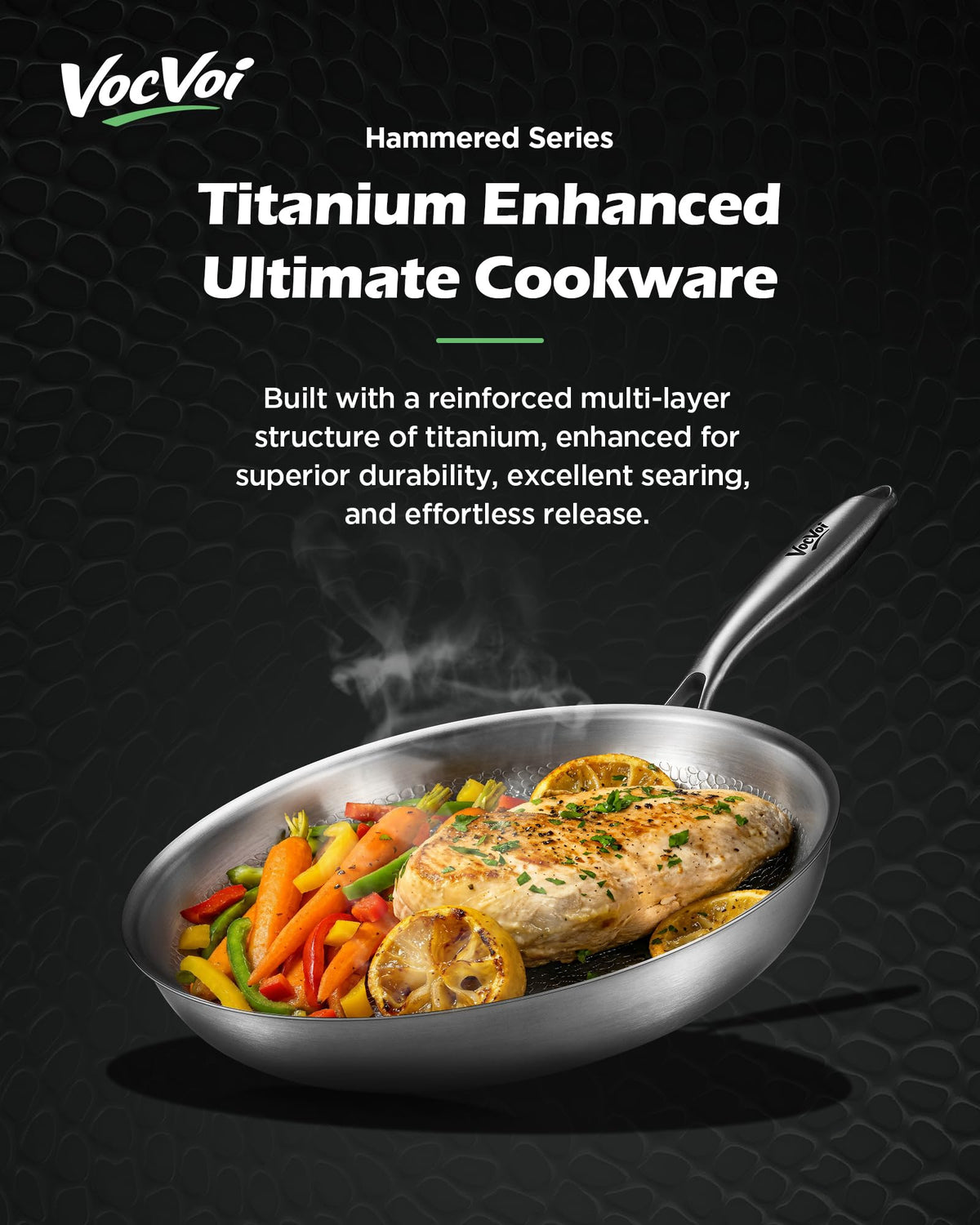 Titanium pans for cooking with lid,10"+12" Nonstick pro frying cookware Uncoated Hammered Pure Titanium, PFOA/PFAS/PTFE Free skillets, Induction & Oven-Safe, Compatible with All Cooktops