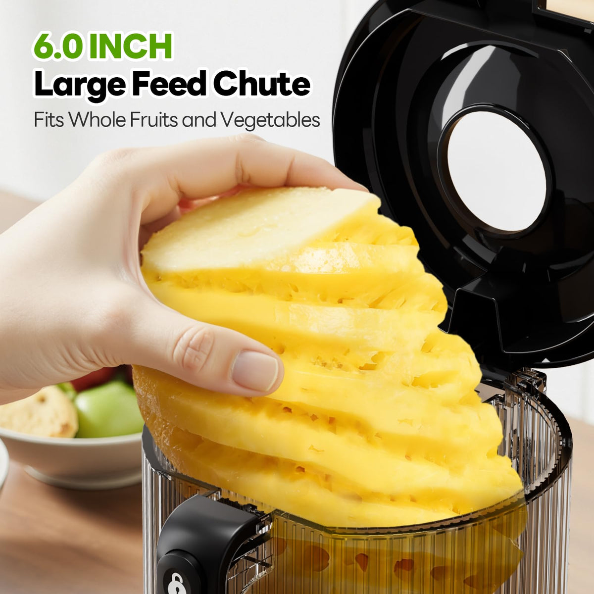 ECOSELF 3-in-1 Juicer Machines, 6.0" Wide Mouth Hopper, Easy to Clean Juice, Sorbet, Nut Milk with 3 Filters | 100oz Large Capacity fit Whole Produce | With Recipe Cold Press Juicer | With Pusher