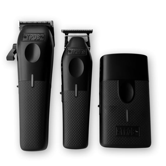 TPOB Play Professional Hair Clippers Trimmer and Shaver Set for Men — 7500 RPM Barber Clipper, Precision Trimmer & Foil Shaver, Cordless Rechargeable 3-Piece Kit with Rubber Grips (Blackout 3 Set)