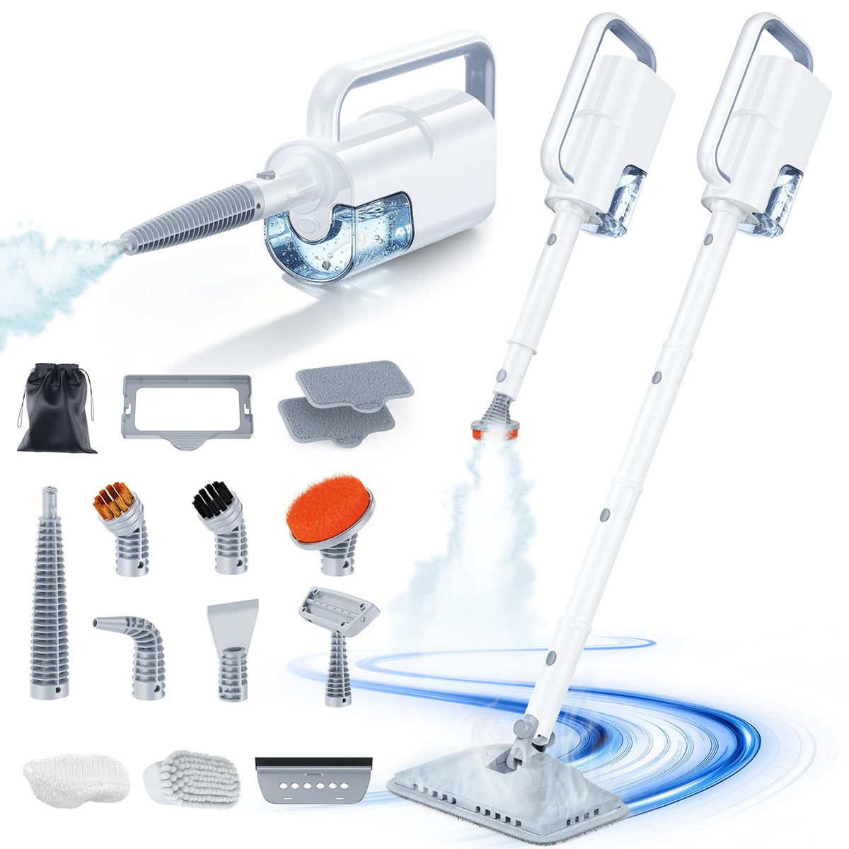 10-in-1 Steam Mop with Detachable Handheld Steam Cleaner Quick 10s Heat, 350ml Tank and 2-Level Steamer for Cleaning Floor, Carpet, BBQ Grill, Tile, and Grout, Swags