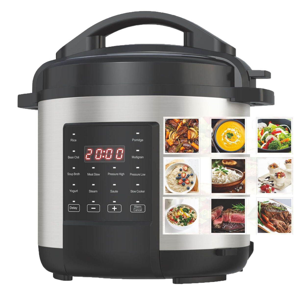 EMB Ironblade 7-in-1 Multi Cooker, 6-Liter, 1000W Stainless Steel Programmable Pressure Cooker, Slow Cooker, Rice Maker, Steamer, Sauté Pan, Food Warmer, Yogurt Maker